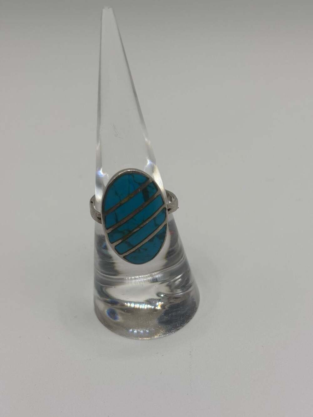 Vintage Sterling Silver Inlay Turquoise Ring Size 8.5